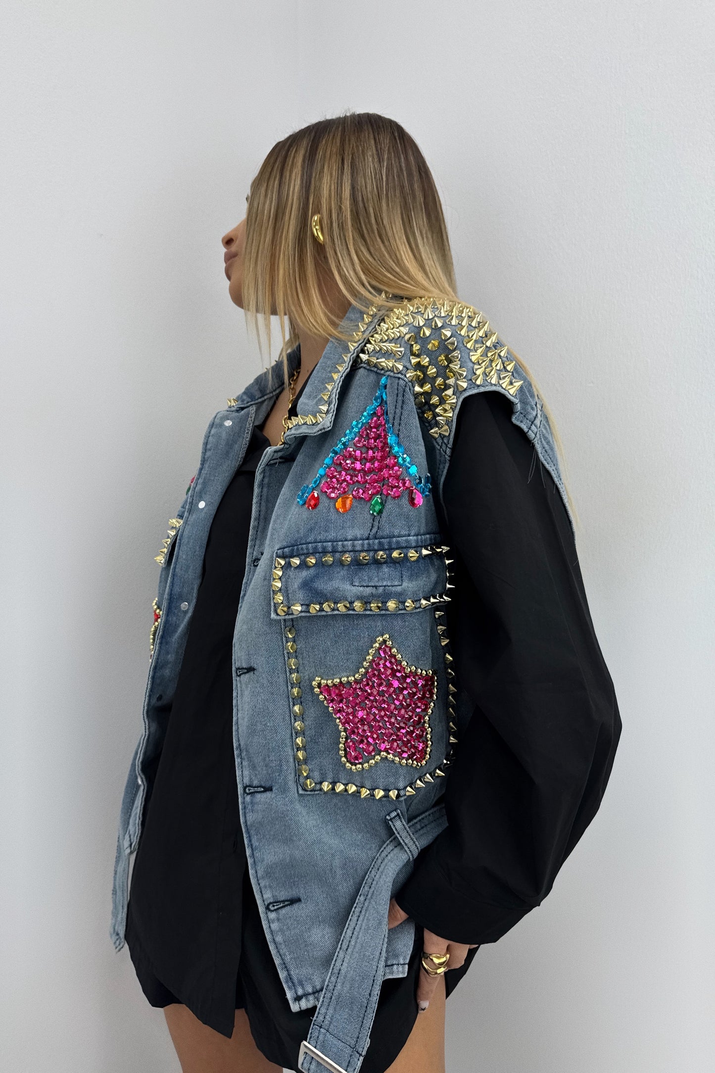 CHALECO DENIM ABALORIOS