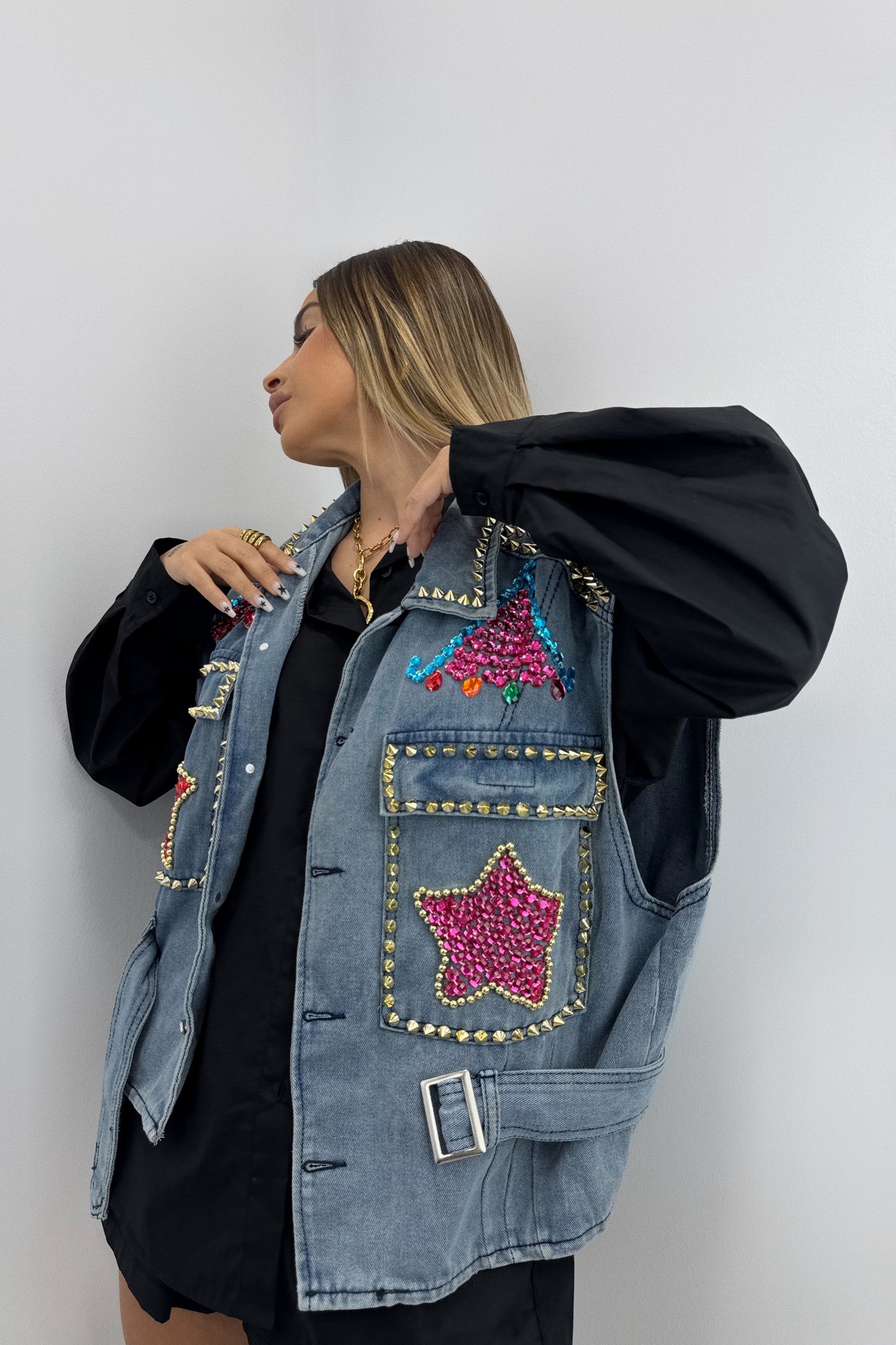 CHALECO DENIM ABALORIOS