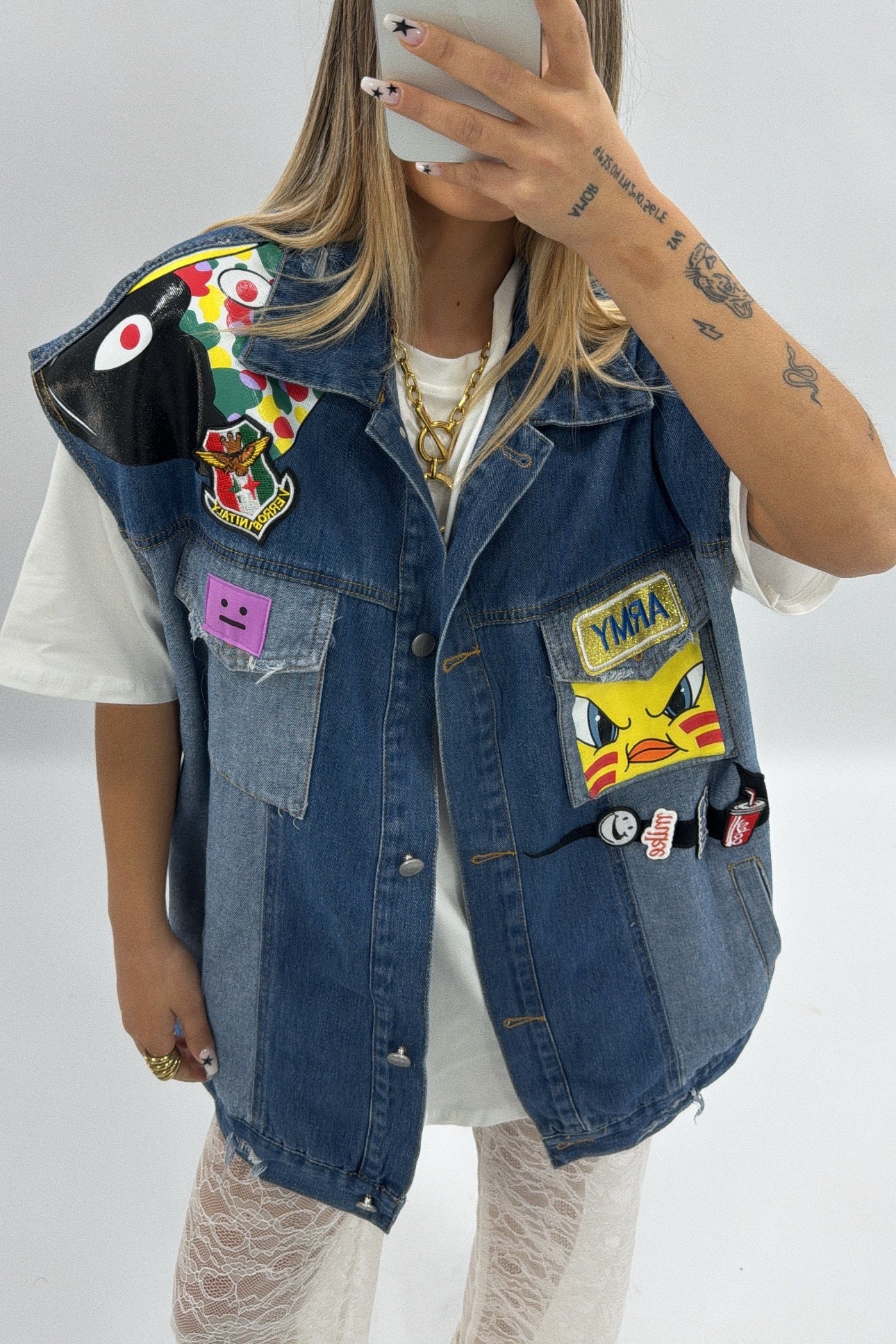 CHALECO DENIM ESTAMPADO