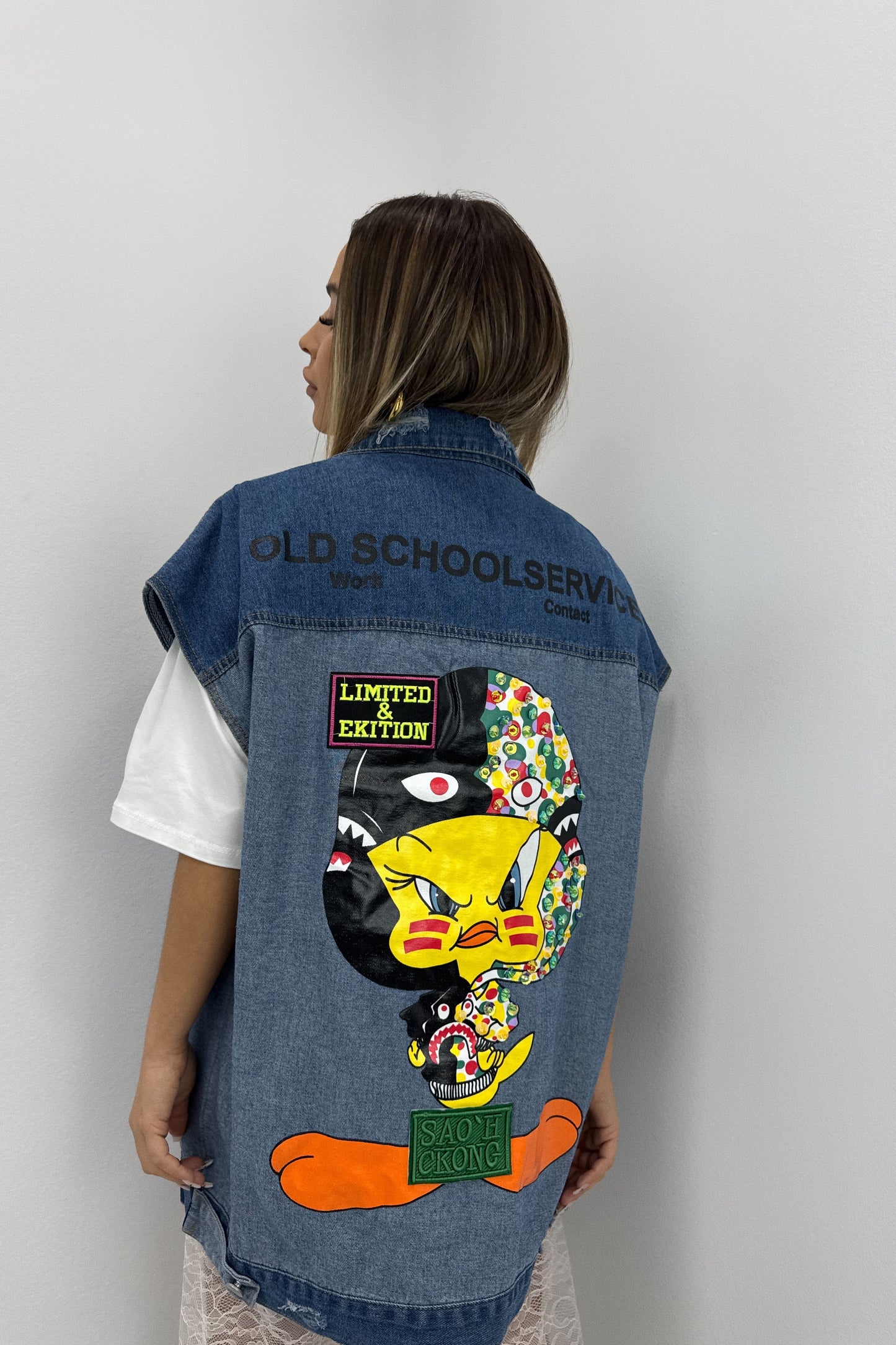 CHALECO DENIM ESTAMPADO