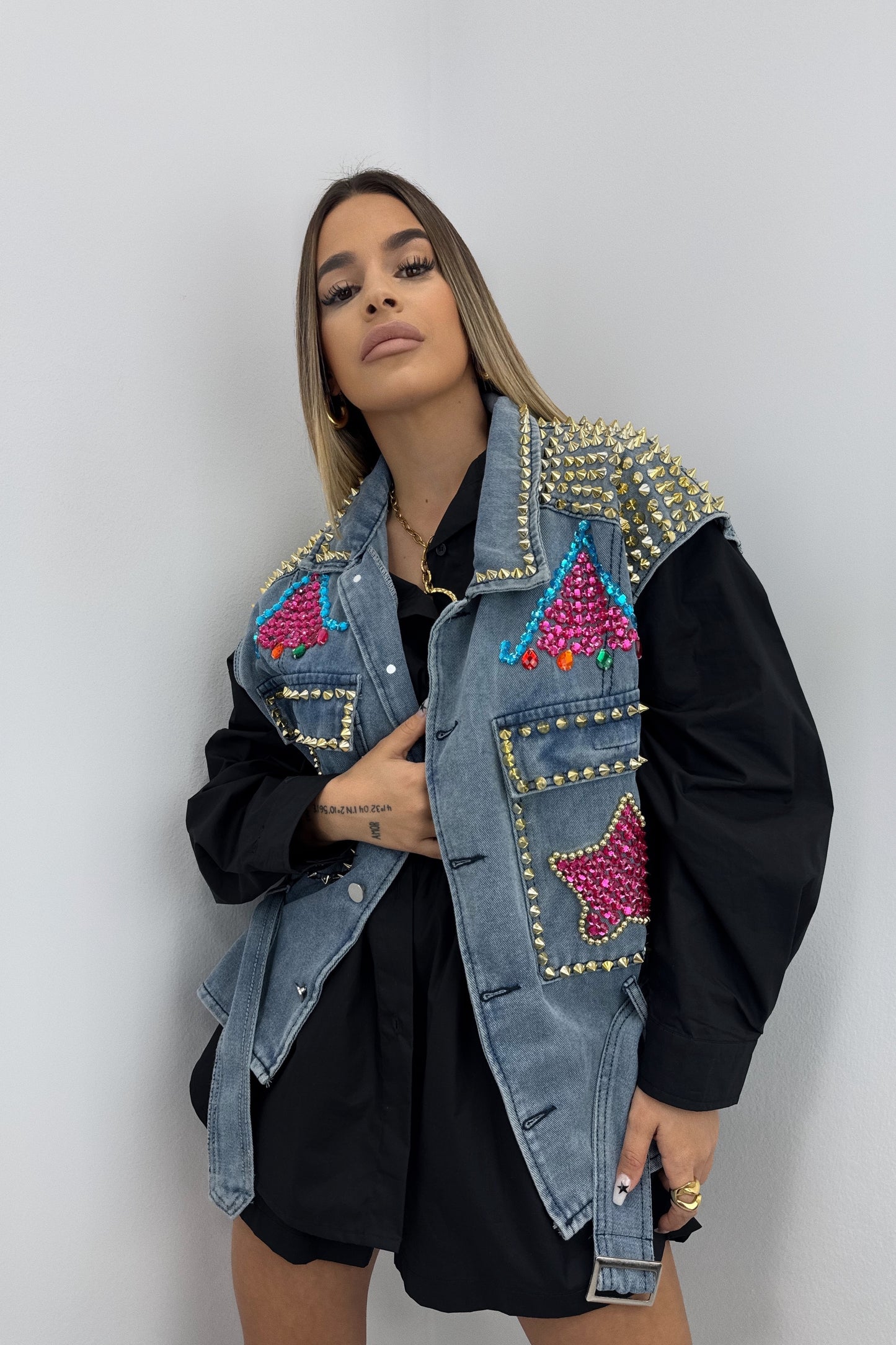 CHALECO DENIM ABALORIOS