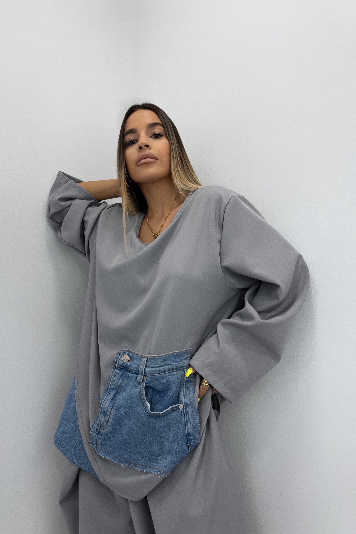 CAMISETA COMBINADA DENIM