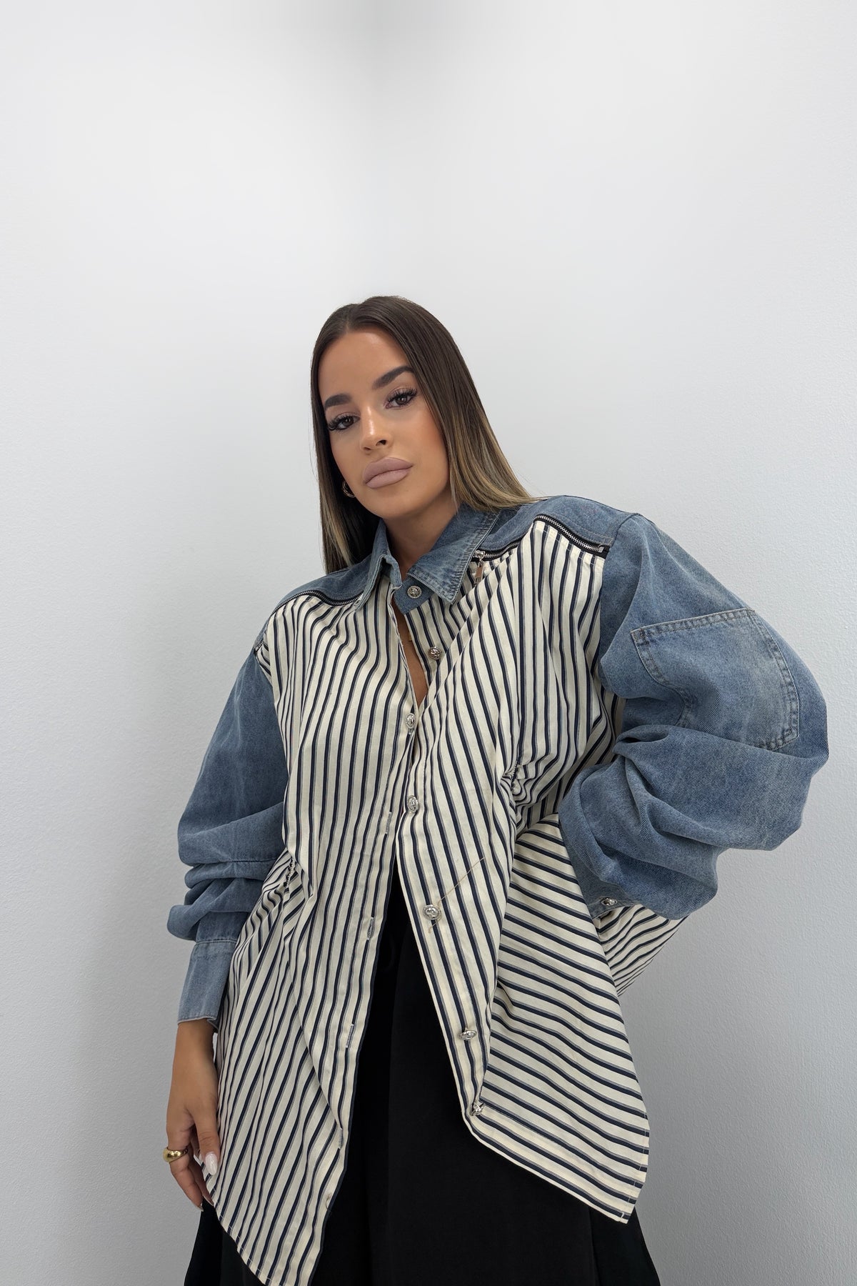 CAMISA COMBINADA FRUZ CON DENIM