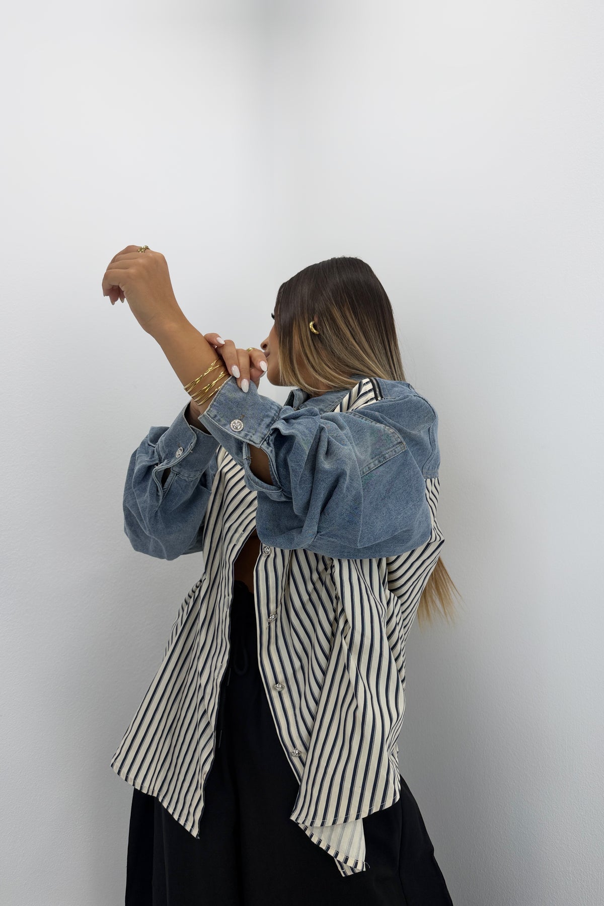CAMISA COMBINADA FRUZ CON DENIM