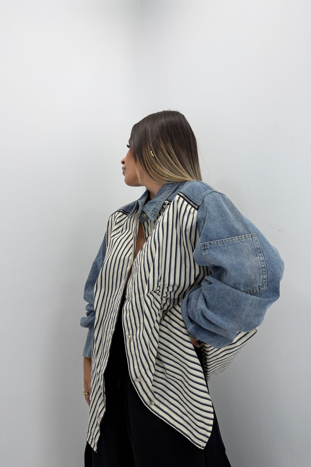 CAMISA COMBINADA FRUZ CON DENIM