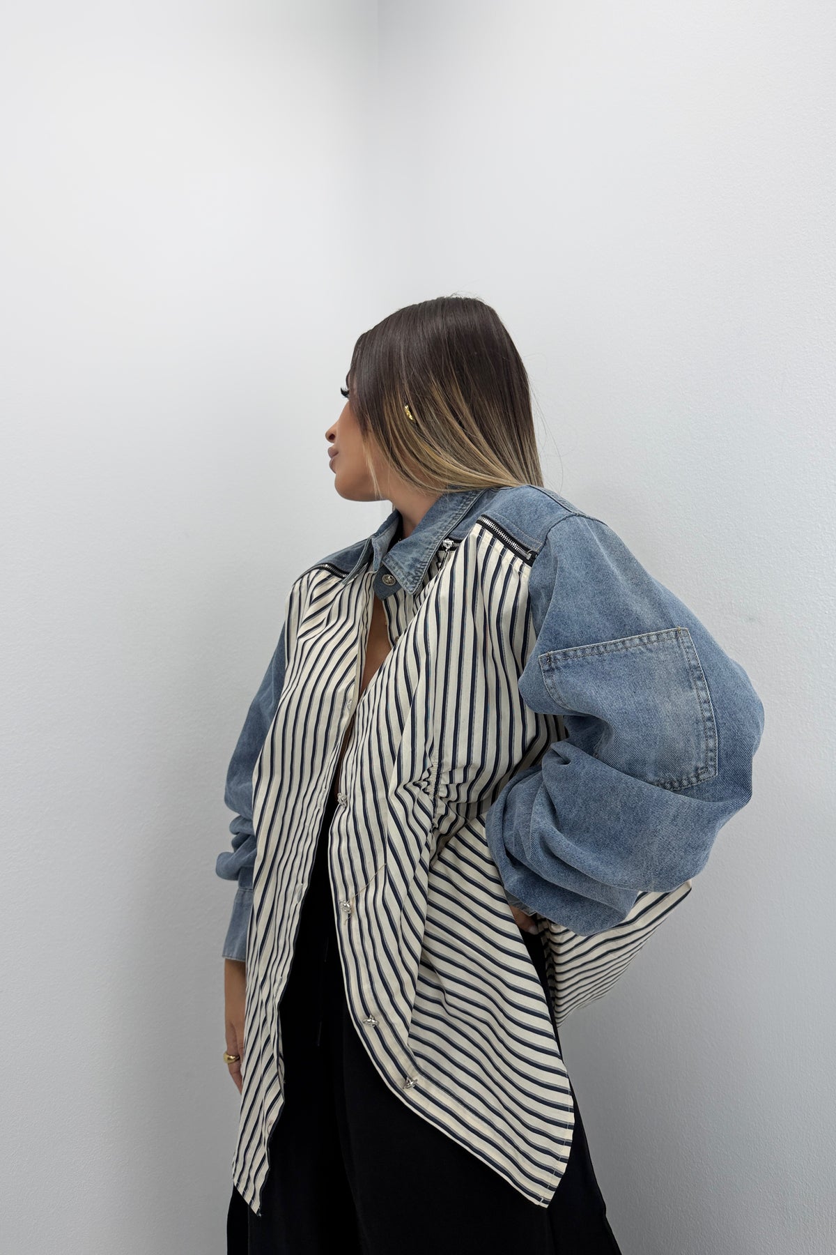 CAMISA COMBINADA FRUZ CON DENIM