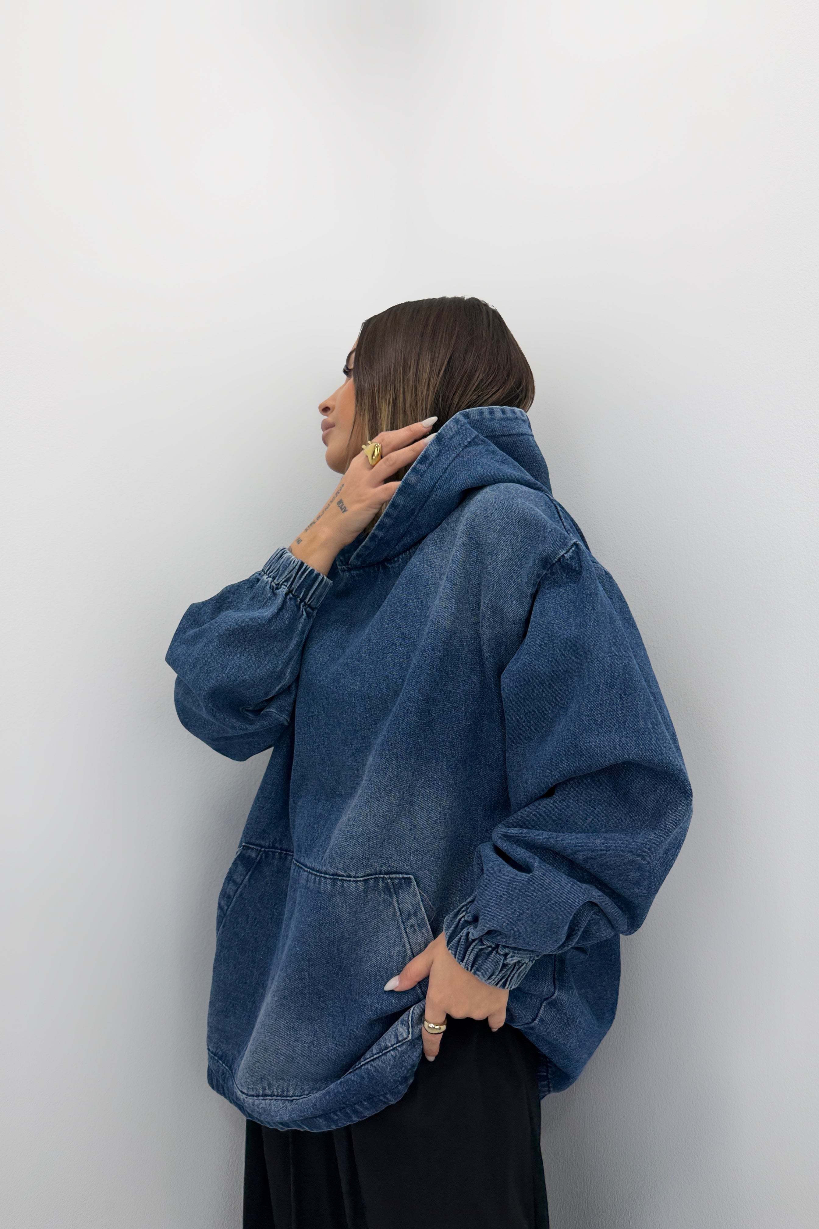 SUDADERA DENIM CAPUCHA