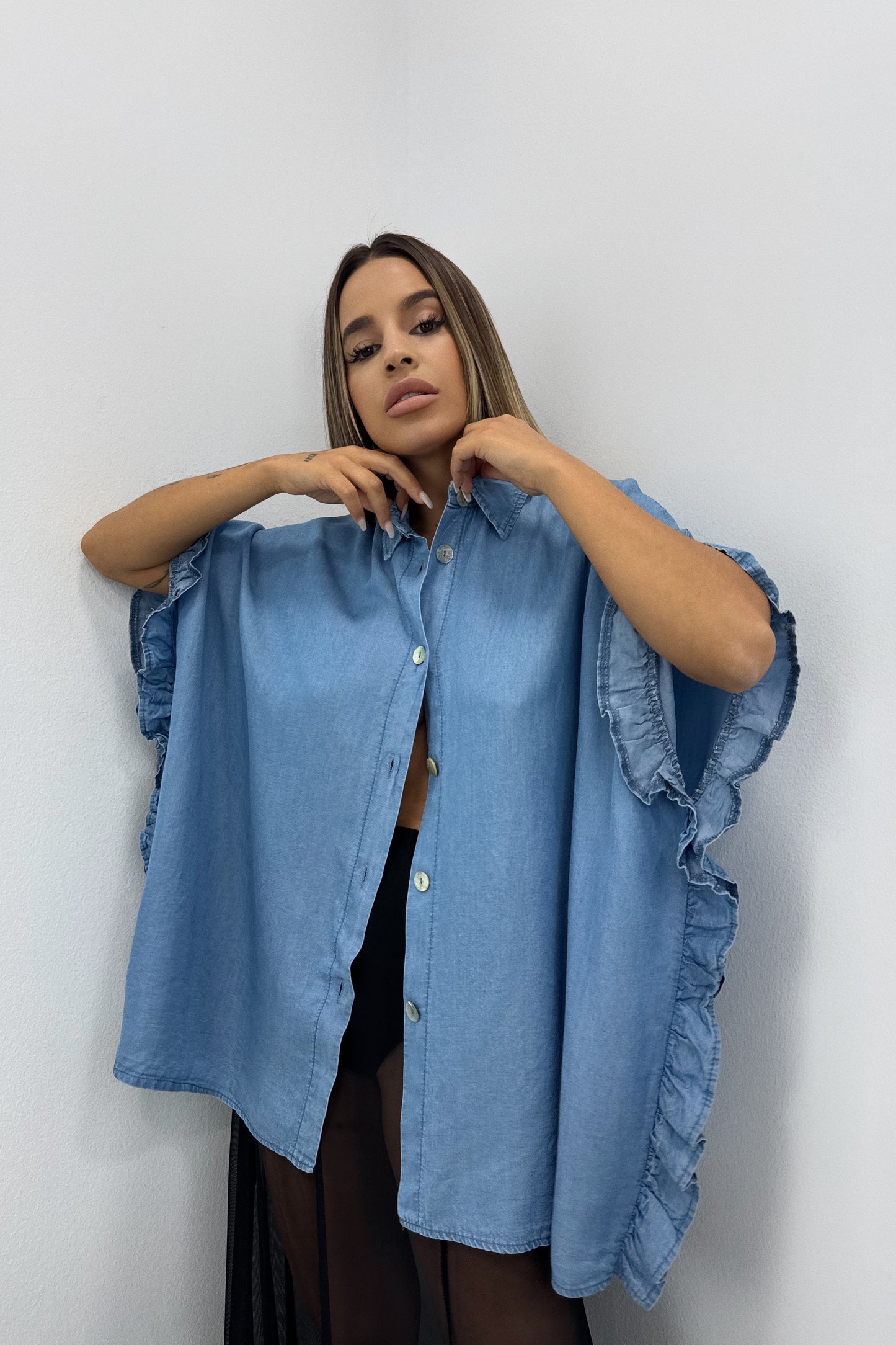 CAMISA VOLANT DENIM