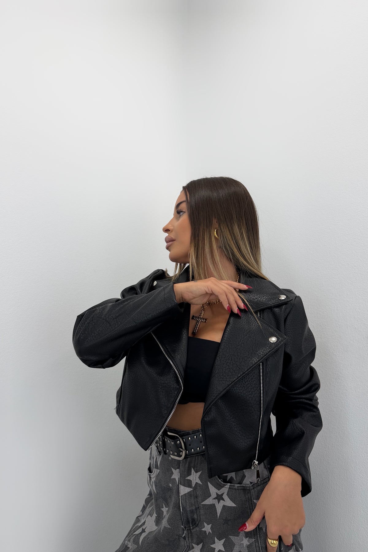 CHAQUETA BIKER CROPPED