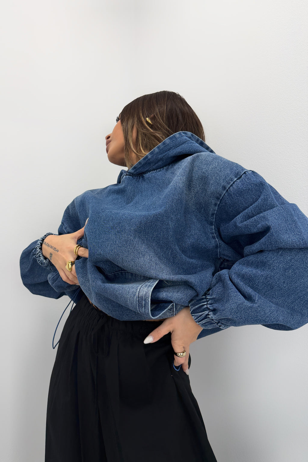 SUDADERA DENIM CAPUCHA