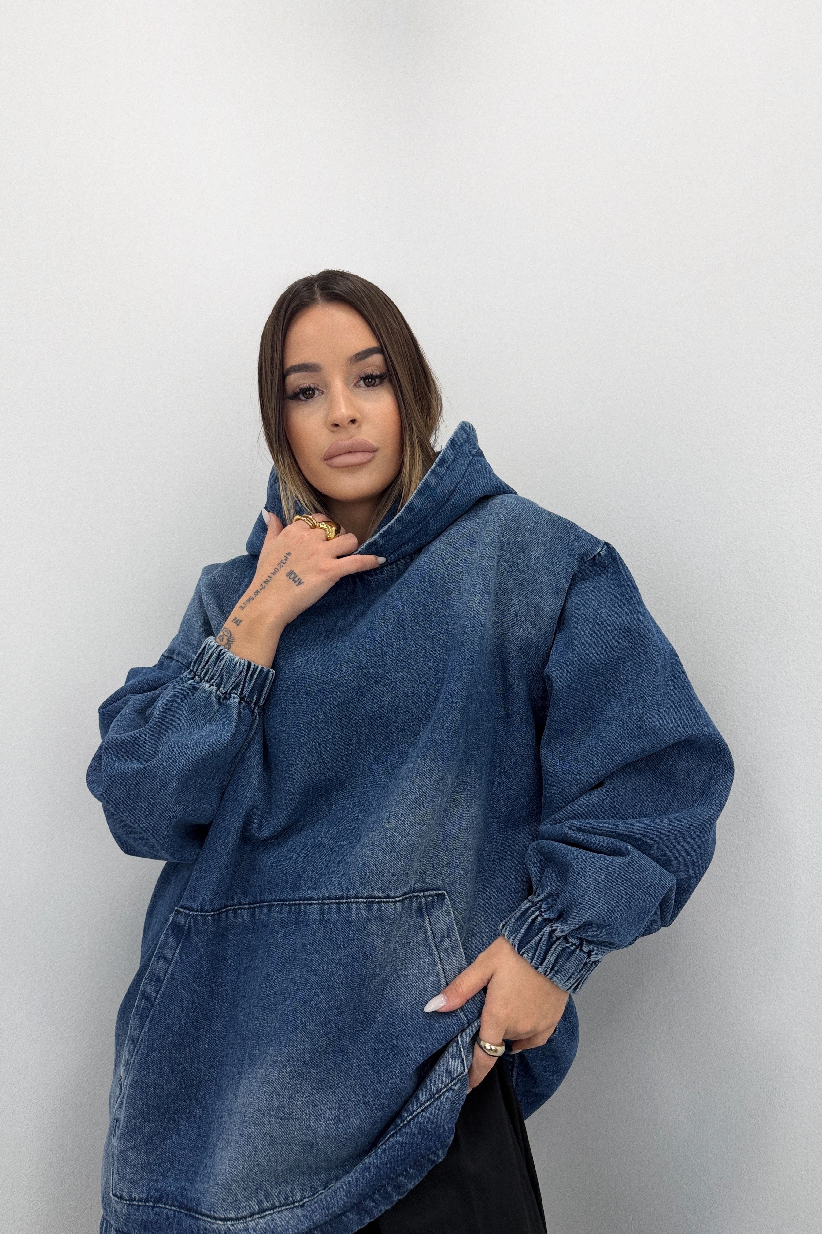 SUDADERA DENIM CAPUCHA