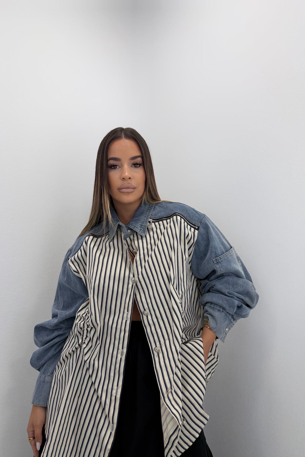 CAMISA COMBINADA FRUZ CON DENIM