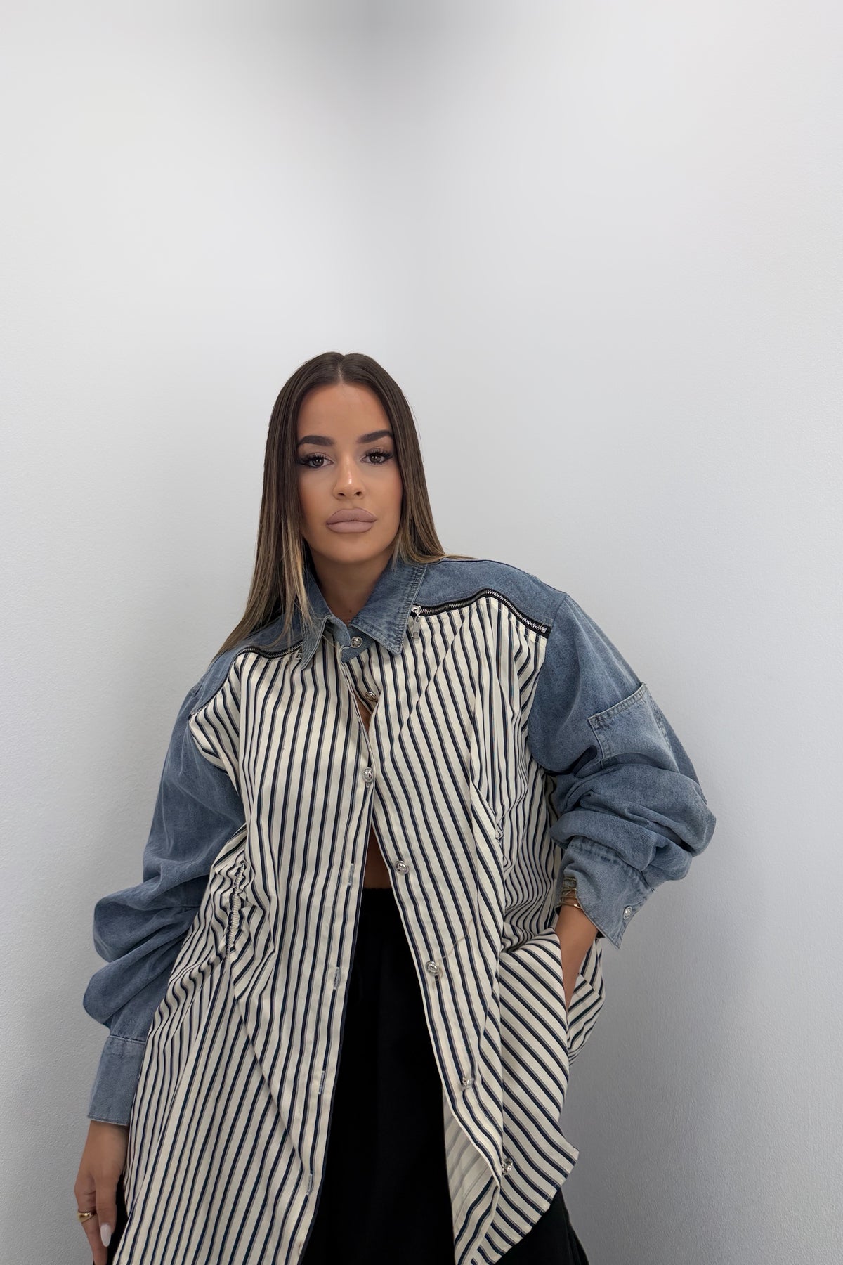 CAMISA COMBINADA FRUZ CON DENIM