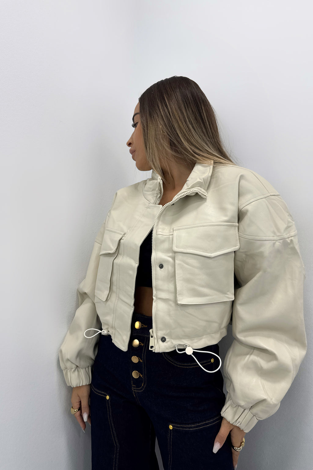 CHAQUETA CROPPED POLIPIEL