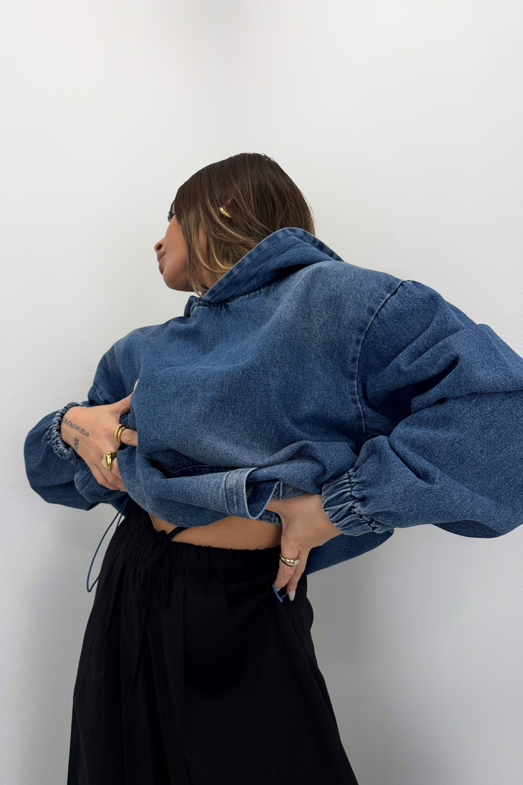 SUDADERA DENIM CAPUCHA