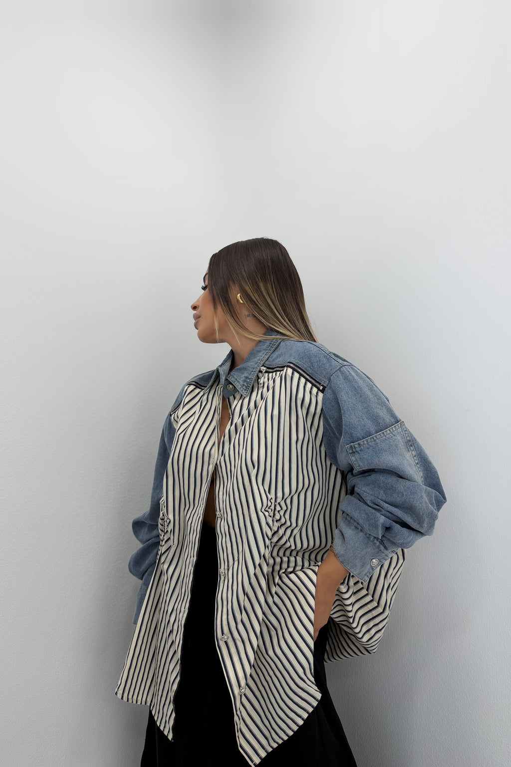 CAMISA COMBINADA FRUZ CON DENIM