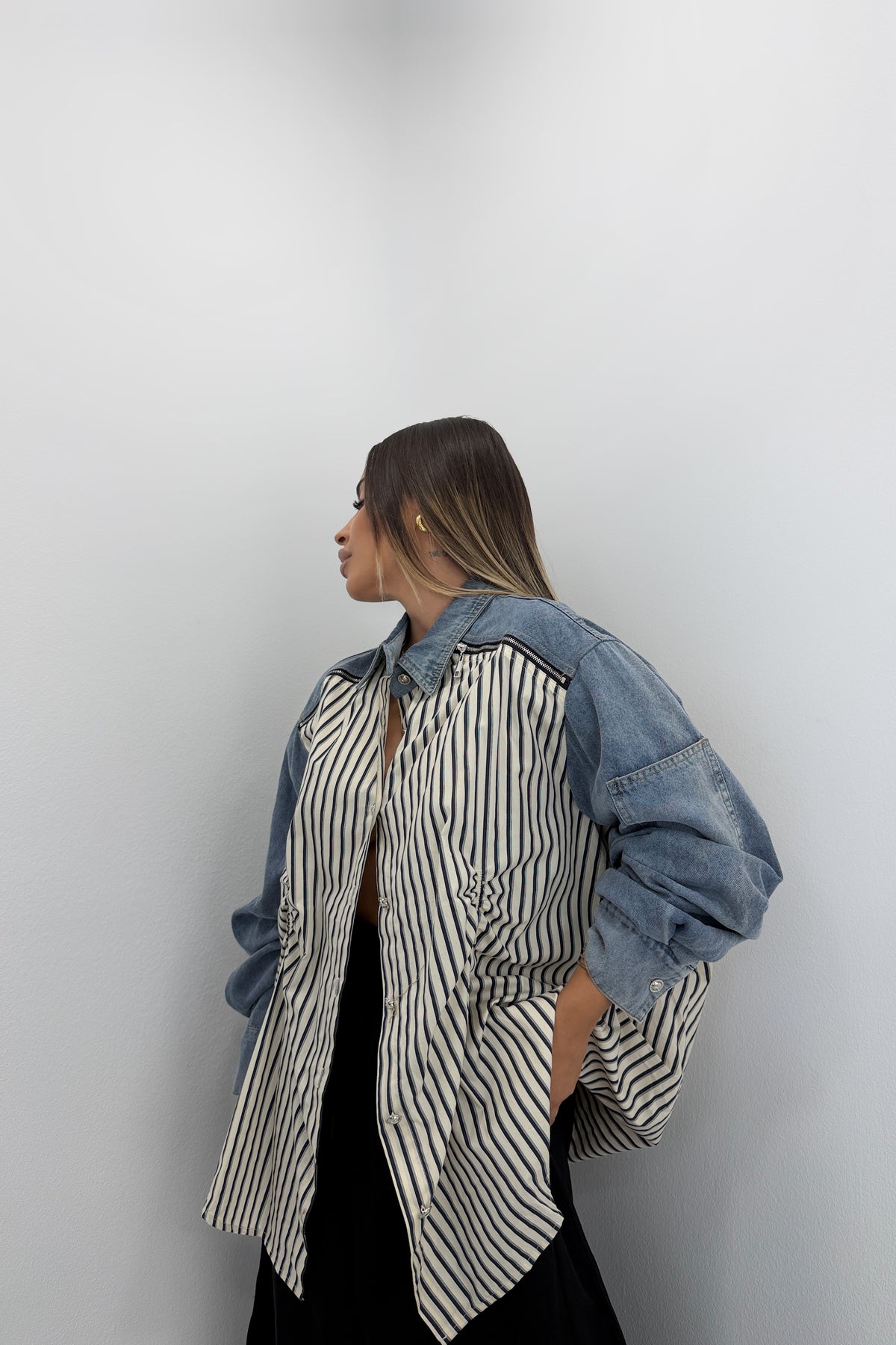CAMISA COMBINADA FRUZ CON DENIM