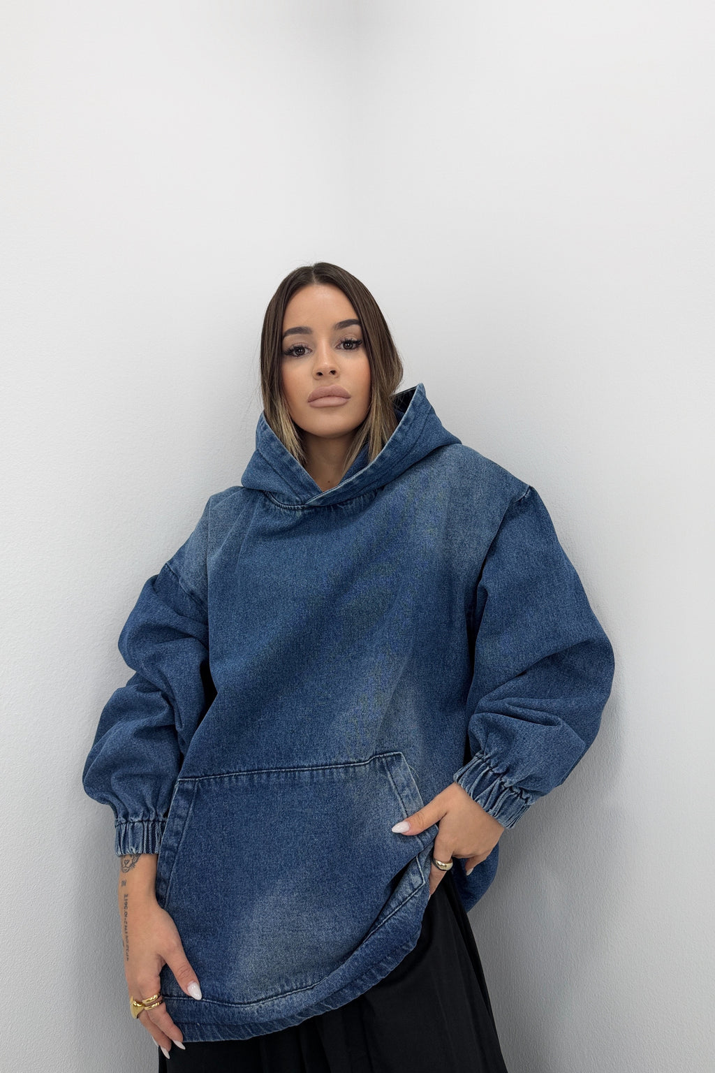 SUDADERA DENIM CAPUCHA