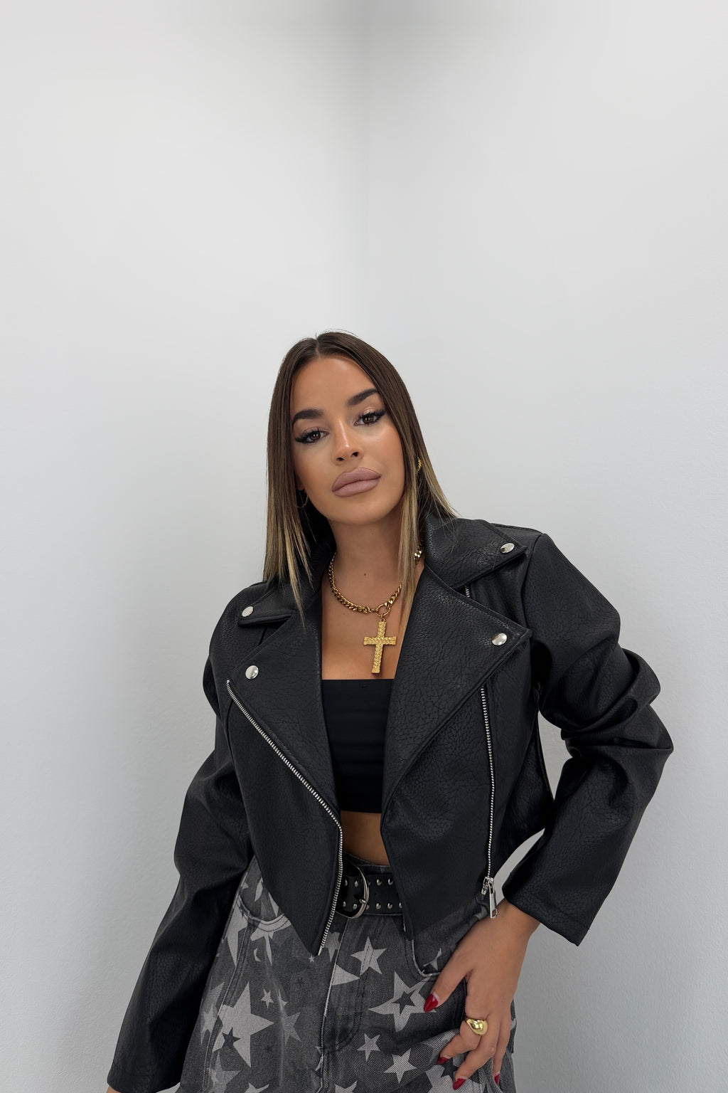 CHAQUETA BIKER CROPPED