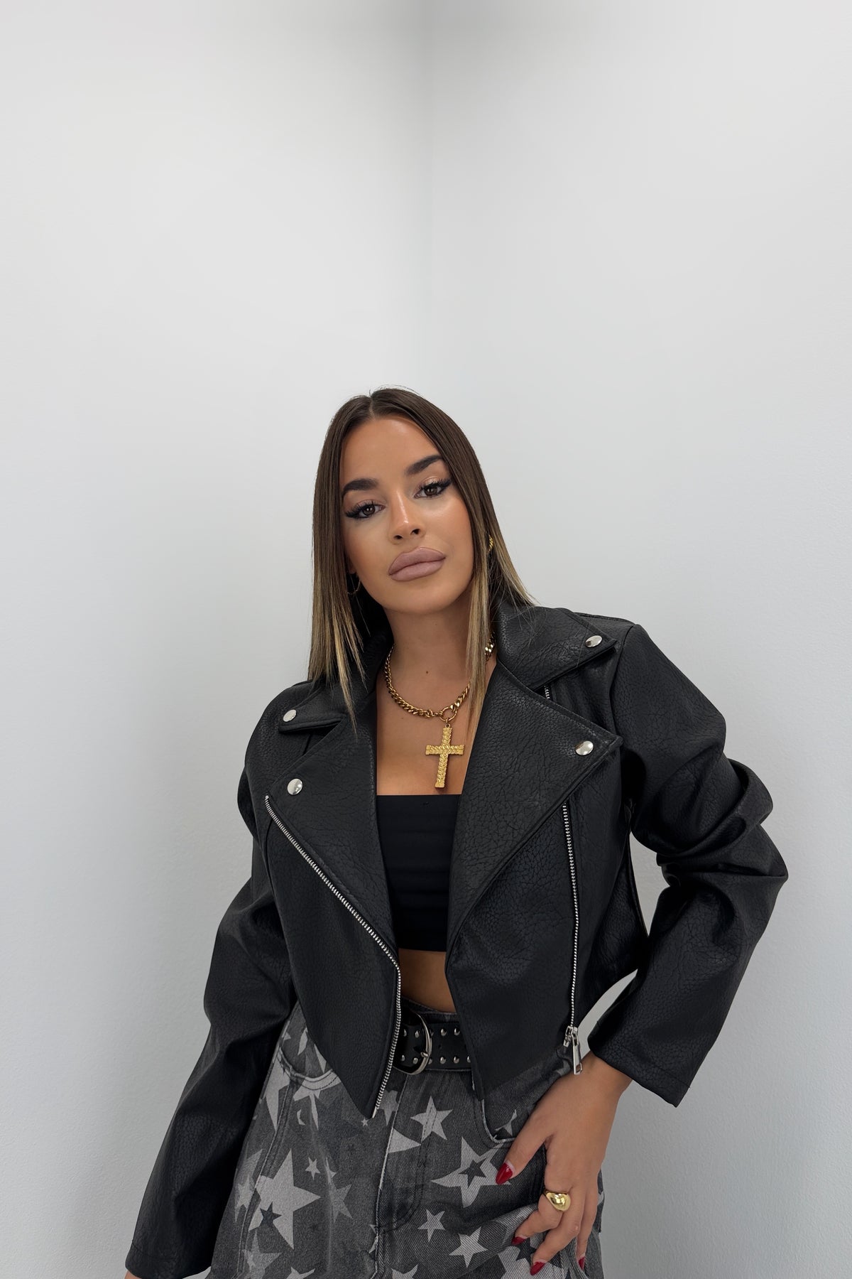 CHAQUETA BIKER CROPPED